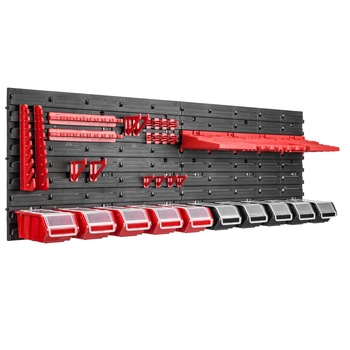 Panou depozitare scule, Botle, 10 compartimente, 39x115 cm, Negru/Rosu Panou depozitare scule, Botle, 10 compartimente, 39x115 cm, Negru/Rosu