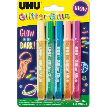 Set 5 bucati Lipici UHU Glitter Glue Fosforescent 5x10 ml blister Set 5 bucati Lipici UHU Glitter Glue Fosforescent 5x10 ml blister