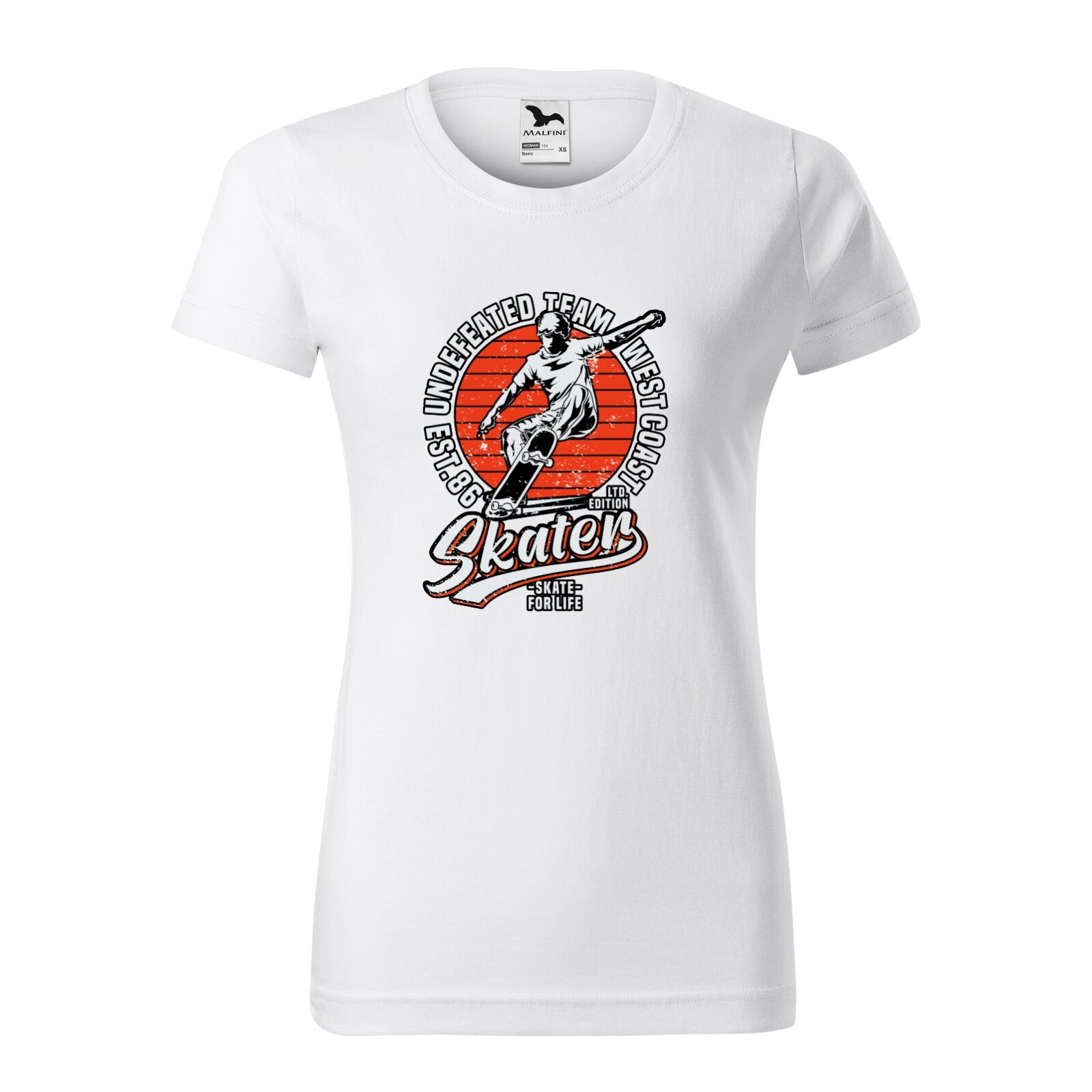 Tricou clasic, la baza gatului, alb, pentru dama, idee de cadou pentru pasionatii de skateboard, Undefeated Team West Coast, marime L