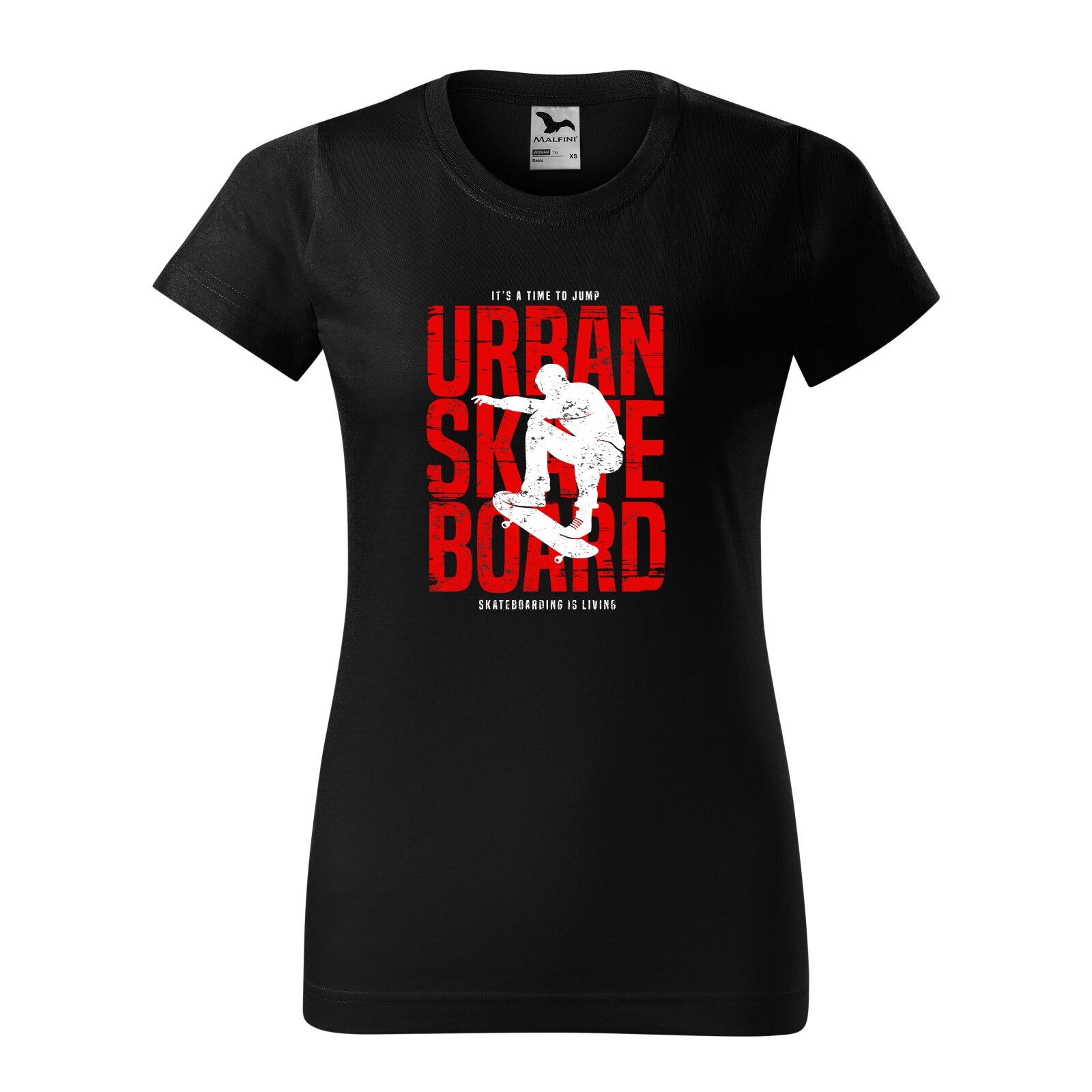 Tricou clasic, la baza gatului, negru, pentru dama, idee de cadou pentru pasionatii de skateboard, Its Time to Jump Urban Skateboard, marime 2XL