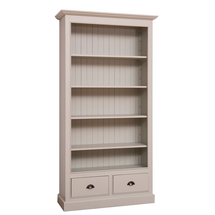 Szel-Mob Könyvespolc, 2 fiókkal, 100% tömörfa, 210x110x39 cm, sötétszürke