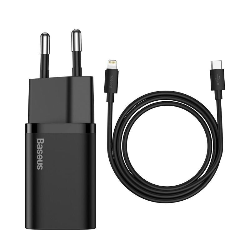 Incarcator retea Baseus Super Si, USB-C, Power Delivery 20W, Cablu Lightning 1m inclus, Negru