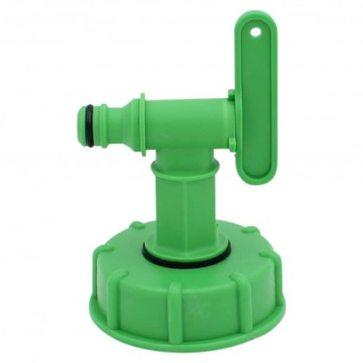 Adaptor IBC cu robinet mic si cuplaj Plug-In, Filet exterior S60x6 de 2", Plastic, Verde