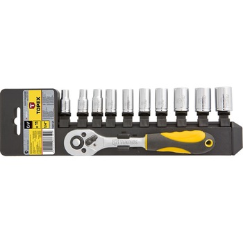 Set tubulare cu clichet moner Topex 1/4″, 10 buc, Otel, 4 - 13 mm Set tubulare cu clichet moner Topex 1/4″, 10 buc, Otel, 4 - 13 mm