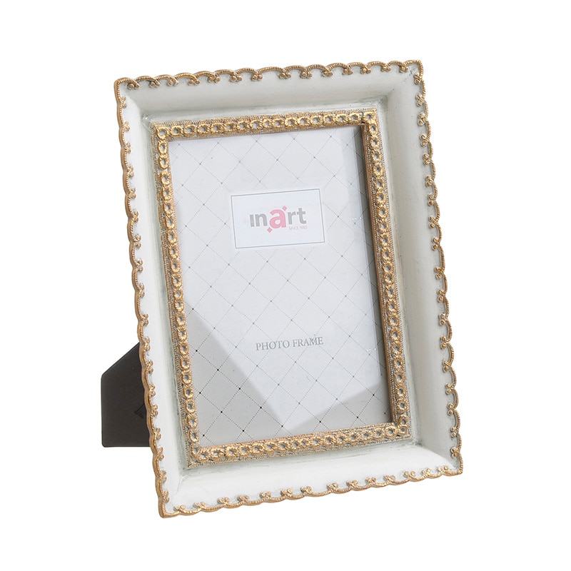 Rama foto din rasina, alb - auriu, 10 x 15 cm