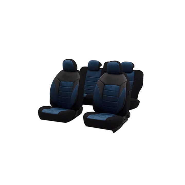 Калъфи за седалки SMARTIC, универсални, от текстил и екологична кожа, 11 части, черно/синьо
