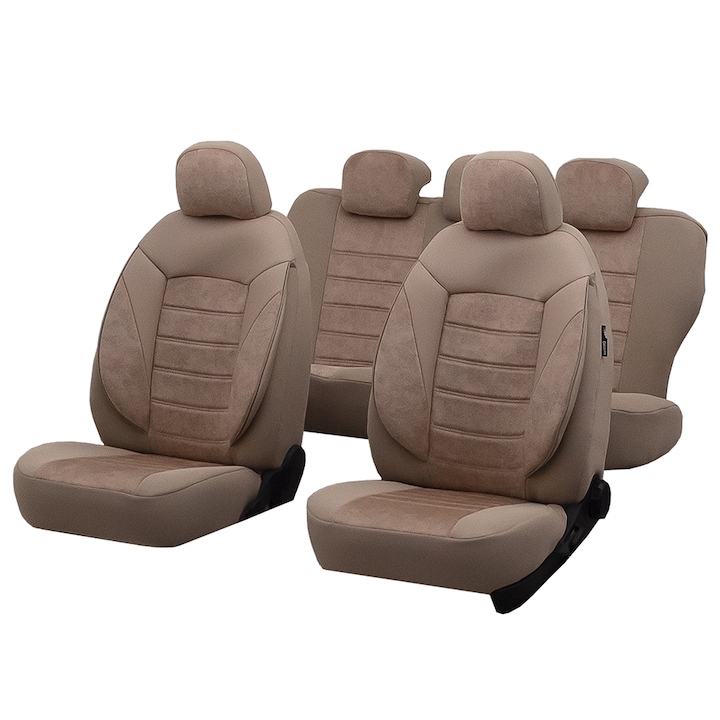 Huse scaune auto Smartic®, Diamond, 11 piese, compatibile cu airbag, rabatabile, 3 straturi de material, bej