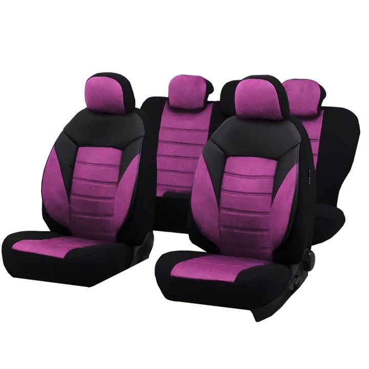 Huse scaune auto SMARTIC®, Diamond, 11 piese, compatibile cu airbag, rabatabile, 3 straturi de material, mov