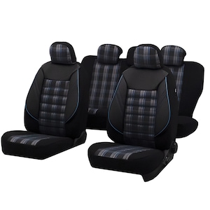 Huse scaune auto SMARTIC®, Sport, 11 piese, compatibile cu airbag, rabatabile, 3 straturi de material, negru/albastru