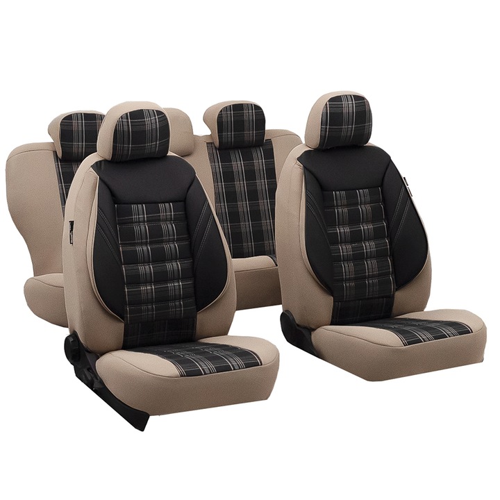 Huse scaune auto SMARTIC®, Sport, 11 piese, compatibile cu airbag, rabatabile, 3 straturi de material, bej