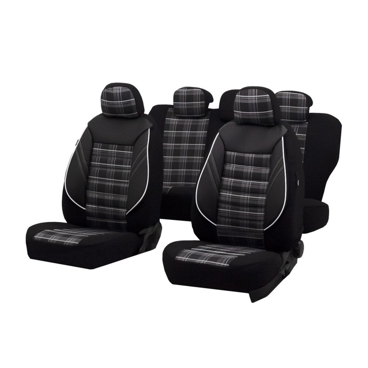 Huse scaune auto SMARTIC®, Sport, 11 piese, compatibile cu airbag, rabatabile, 3 straturi de material, negru/gri