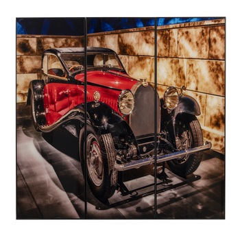Set 3 tablouri Masina Retro Bugatti, 89 x 93 cm, realizat pe sticla, print digital Set 3 tablouri Masina Retro Bugatti, 89 x 93 cm, realizat pe sticla, print digital