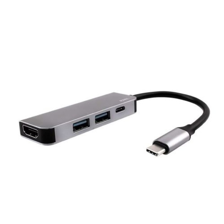 Adapter Digital One SP01406, 4 az 1-ben, fém osztó, C-típus HDMI-re, USB3.0 - 2 és C típusú