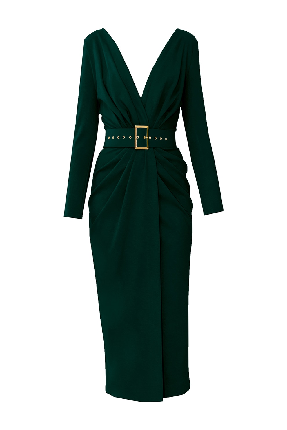 Alina Cernatescu, Rochie midi cu decolteu in V si curea Sting, Verde englez, S