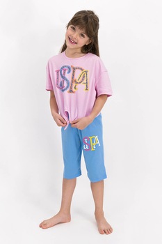 U.S. Polo Assn., Pijama cu logo, roz, bleu, galben U.S. Polo Assn., Pijama cu logo, roz, bleu, galben