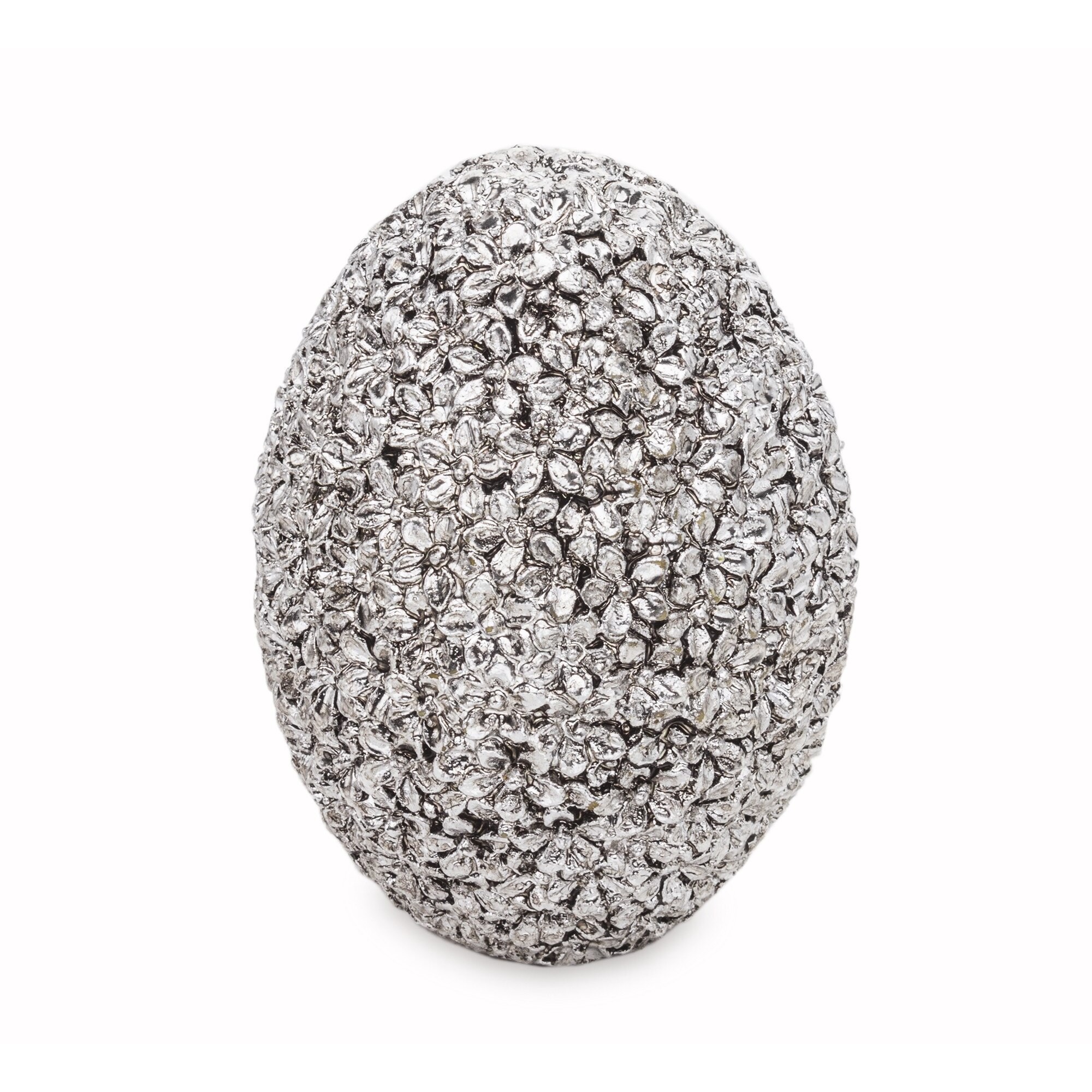 Decoratiune ou, argintiu, model floral, 10.5x8 cm