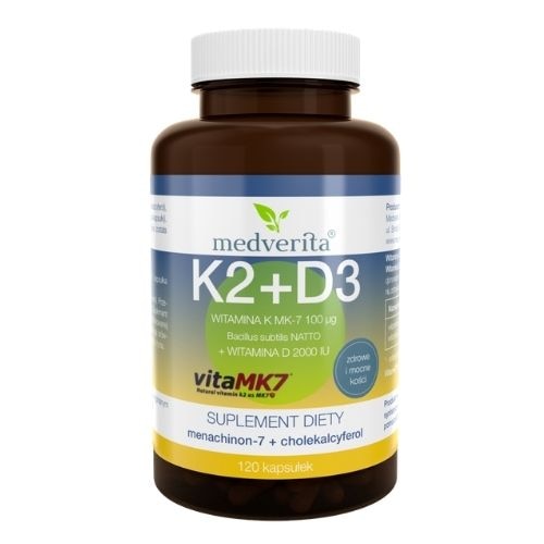 Supliment alimentar Medverita Vitamina K2 MK-7 100mcg + D3 2000IU, 120 capsule