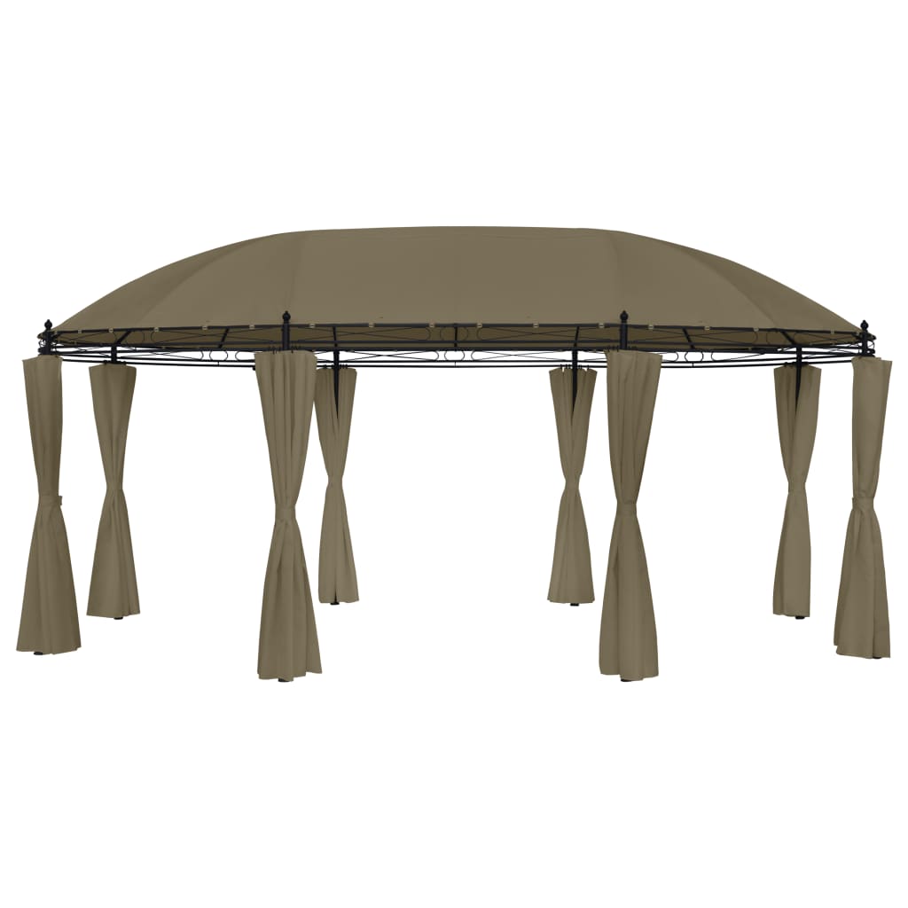 Pavilion de gradina semirotund cu perdea, vidaXL, Tesatura, 520x349x255 cm, Taupe