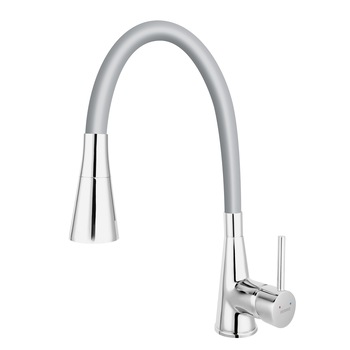 Baterie bucatarie Ferro Zumba II, 2 functii: jet si dus, pipa flexibila, silver Baterie bucatarie Ferro Zumba II, 2 functii: jet si dus, pipa flexibila, silver