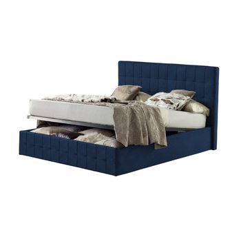 Pat Tapitat Rabatabil cu Lada Depozitare, 180x190 cm, Notturno Promo, Dolce Dormire, Catifea, Bluemarin Pat Tapitat Rabatabil cu Lada Depozitare, 180x190 cm, Notturno Promo, Dolce Dormire, Catifea, Bluemarin