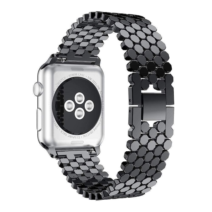 Каишка за Apple Watch 1/2/3/4/5/6, тип Metallic Zale Honeycomb, черна, 40 mm