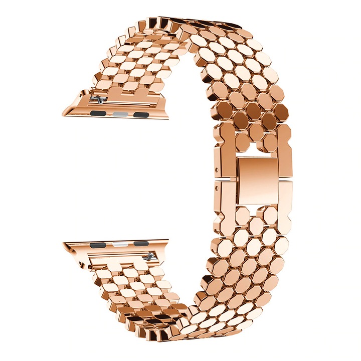 MTP Szíj, Apple Watch 1/2/3/4/5/6, Fém, Méhsejt típusú, 42 mm, Rose Pink
