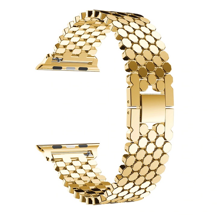 MTP szíj Apple Watchhoz, fém Zale méhsejt típusú, AppleWatch 1/2/3/4/5/6 típusú karórával kompatibilis, aranyszínű, 40 mm