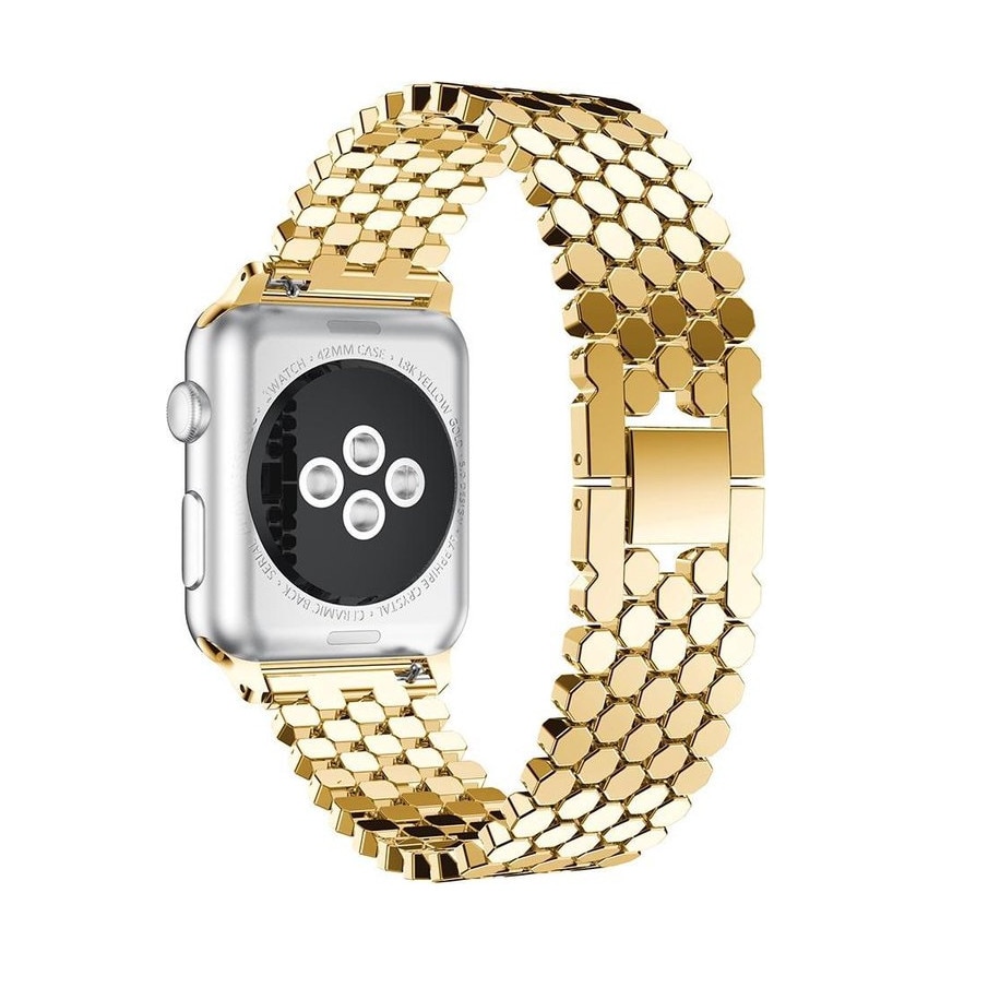 Curea pentru Apple Watch 1/2/3/4/5/6, Metalica Zale Tip Fagure, Gold, 38 mm