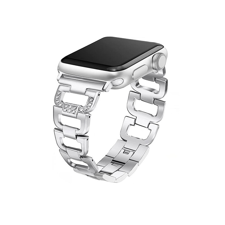 MTP Apple Watch 40mm prémium fém óraszíj, fényes betétek és nyitott szíjak, ezüstszín