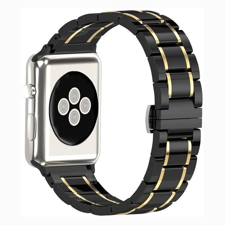 Curea Ceramica MTP Premium, 5Lynk, Negru si Auriu Pentru Apple Watch 40mm
