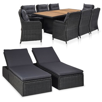 Set mobila de exterior cu perne din 11 piese, vidaXL, Poliratan, 200 x 100 x 74 cm, Negru/Gri Set mobila de exterior cu perne din 11 piese, vidaXL, Poliratan, 200 x 100 x 74 cm, Negru/Gri