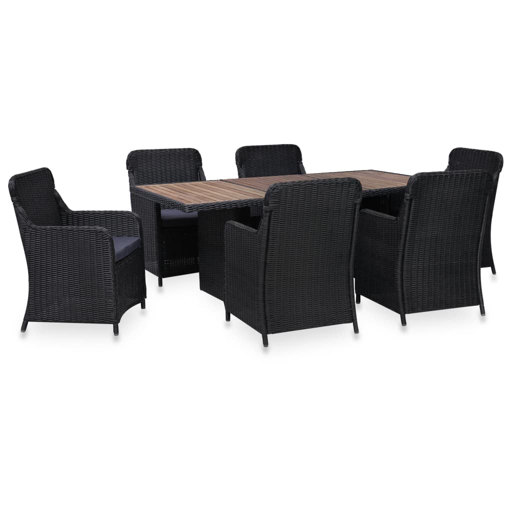 Set mobila de exterior cu perne din 7 piese, vidaXL, Poliratan, 200 x 100 x 74 cm, Negru/Gri