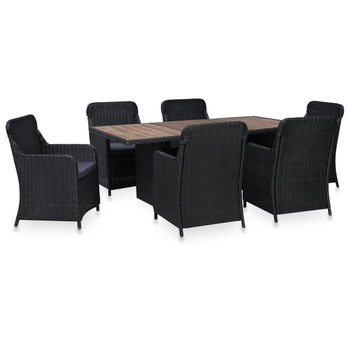 Set mobila de exterior cu perne din 7 piese, vidaXL, Poliratan, 200 x 100 x 74 cm, Negru/Gri Set mobila de exterior cu perne din 7 piese, vidaXL, Poliratan, 200 x 100 x 74 cm, Negru/Gri
