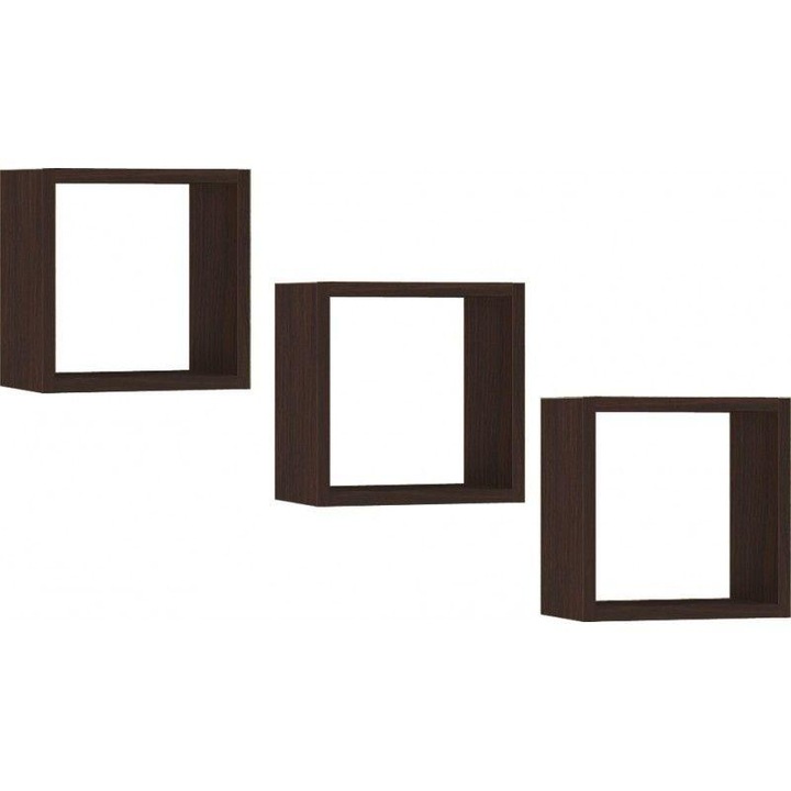 Set rafturi de perete, 25 x 25 cm, wenge, 3 bucati