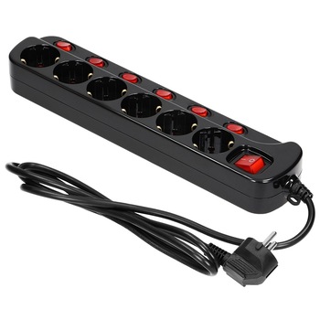 Prelungitor 6 prize cu intrerupator individual cablu 3x1,5mm² - 1.5 metri 3680W negru Prelungitor 6 prize cu intrerupator individual cablu 3x1,5mm² - 1.5 metri 3680W negru