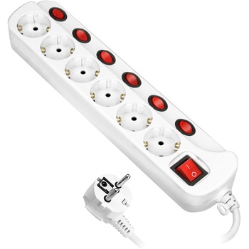 Prelungitor 6 prize cu intrerupator individual cablu 3x1,5mm² - 1.5 metri 3680W alb Prelungitor 6 prize cu intrerupator individual cablu 3x1,5mm² - 1.5 metri 3680W alb