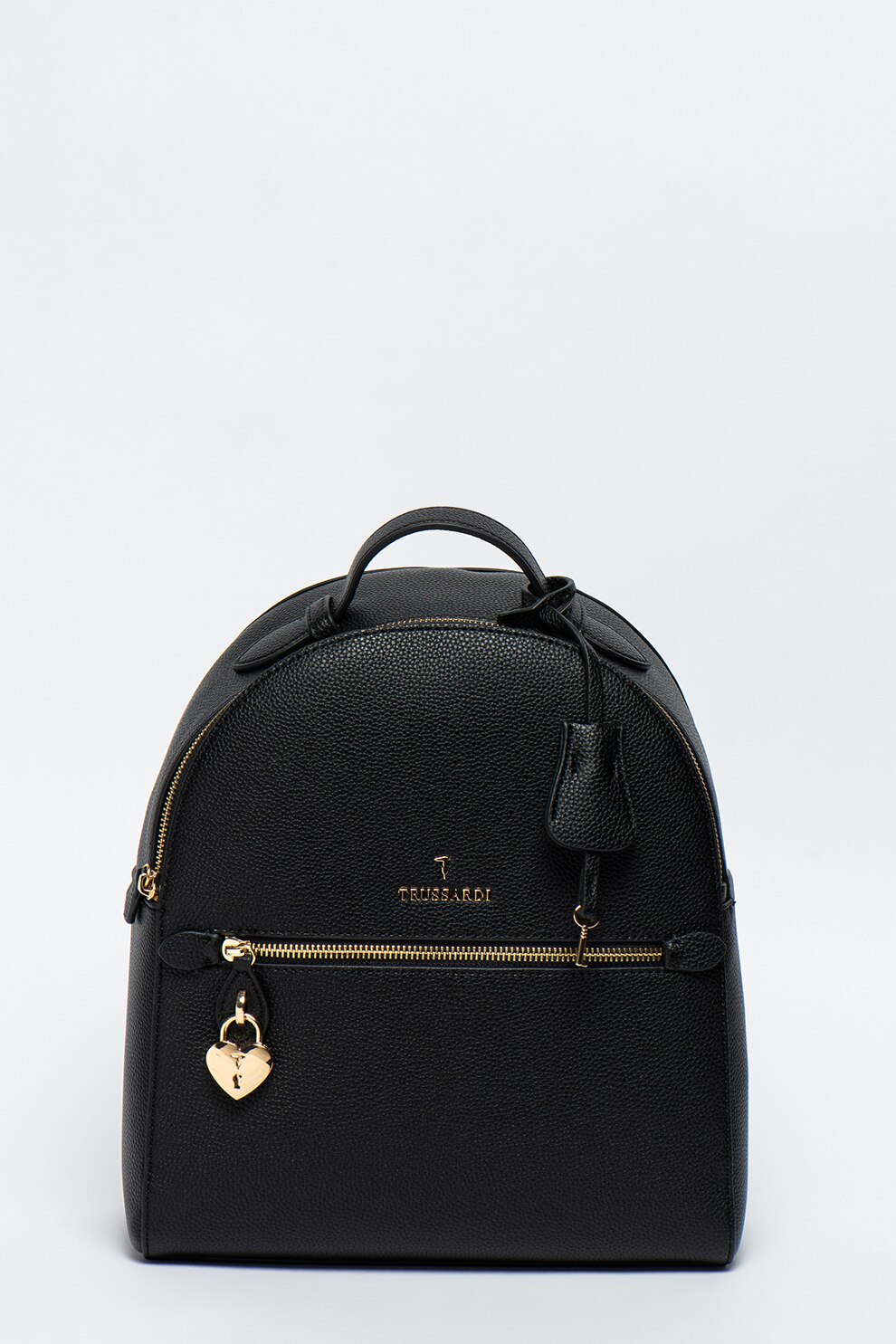 Trussardi, Rucsac de piele ecologica cu buzunar frontal cu fermoar Lily, Negru