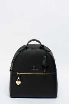 Trussardi, Rucsac de piele ecologica cu buzunar frontal cu fermoar Lily, Negru Trussardi, Rucsac de piele ecologica cu buzunar frontal cu fermoar Lily, Negru