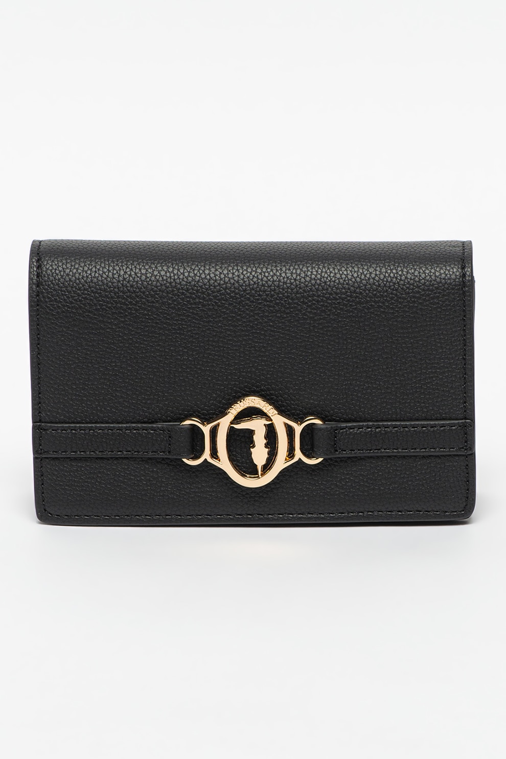 Trussardi, Geanta plic de piele ecologica cu bareta din lant Poppy, Negru