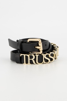 Trussardi, Curea de piele cu logo, Negru/Auriu, 80 CM Standard Trussardi, Curea de piele cu logo, Negru/Auriu, 80 CM Standard