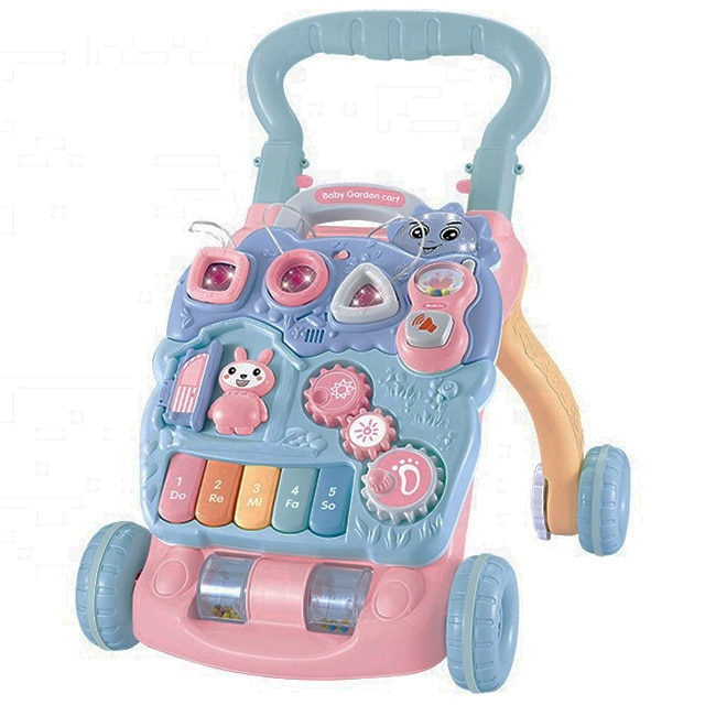 Centru de Activitati Multifunctional si Interactiv, Sunete si Lumini, Transformabil in Antemergator, Panou detasabil, Roti blocabile, Roz/Albastru