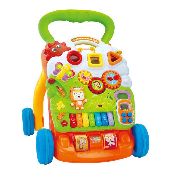 Centru de Activitati Multifunctional si Interactiv, Sunete si Lumini, Transformabil in Antemergator, Panou detasabil, Roti blocabile, Multicolor