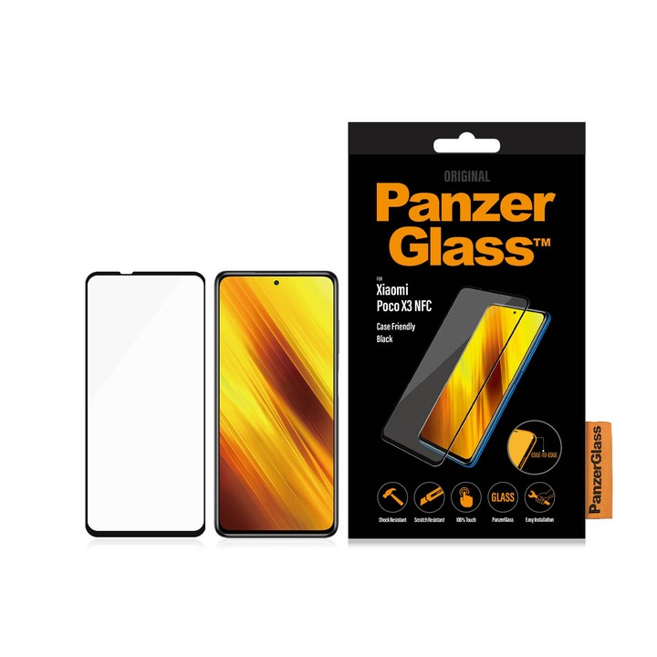 Стъклен протектор PanzerGlass за Xiaomi Poco X3, caseFriendly , Черен