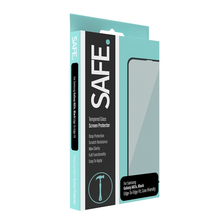 Стъклен протектор Safe за Samsung Galaxy A02s, Case Friendly, Черен