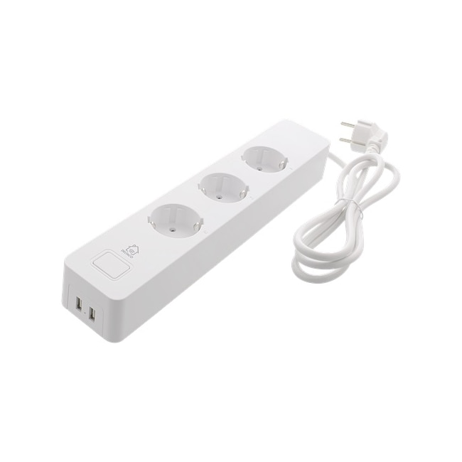 Priza de putere DELTACO SMART HOME SH-P03USB2, WiFi 2.4GHz, 3xCEE 7/3, 2xUSB-A, 13A, 220-240V, 1.5m, Alb