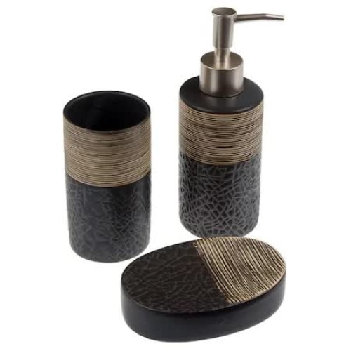 Set accesorii de baie MPG model texturat negru cu maroniu inchis, 3 piese