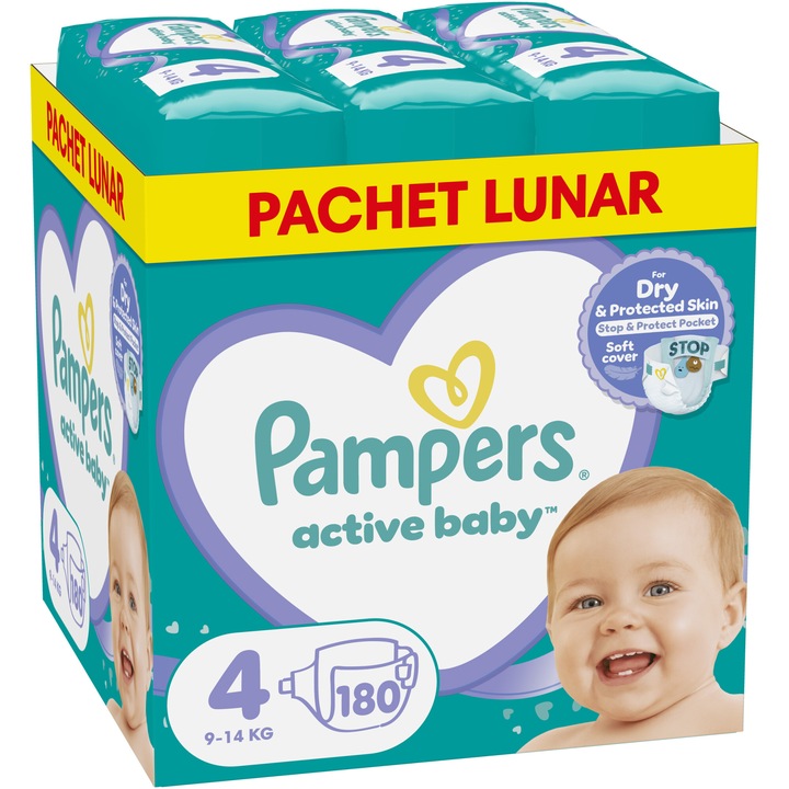 Пелени Pampers Active Baby XXL BOX, Размер 4, 9-14 кг, 180 броя