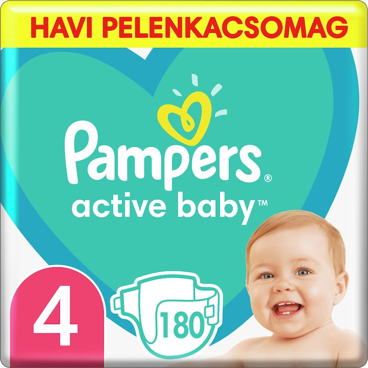 Pampers Active Baby pelenka, Maxi 4, 9-14 kg, havi pelenkacsomag, 180 db