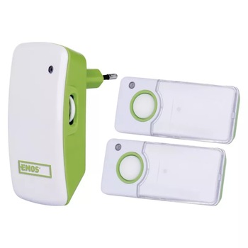 Sonerie wireless Emos AC P5741, cu 2 butoane, 230V AC, 3 tonuri, volum reglabil, 85 dB, 100 m, Verde Sonerie wireless Emos AC P5741, cu 2 butoane, 230V AC, 3 tonuri, volum reglabil, 85 dB, 100 m, Verde
