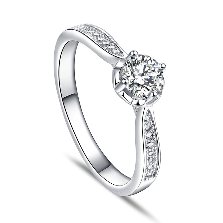 Inel solitaire cu margini brodate, argint 925‰, Luss